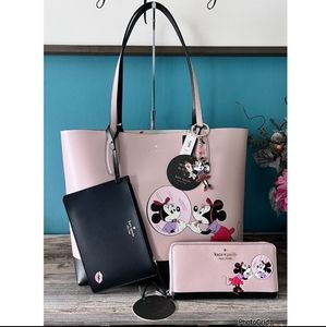 Kate Spade Disney Minnie Mouse Reversible Tote Wallet Bundle